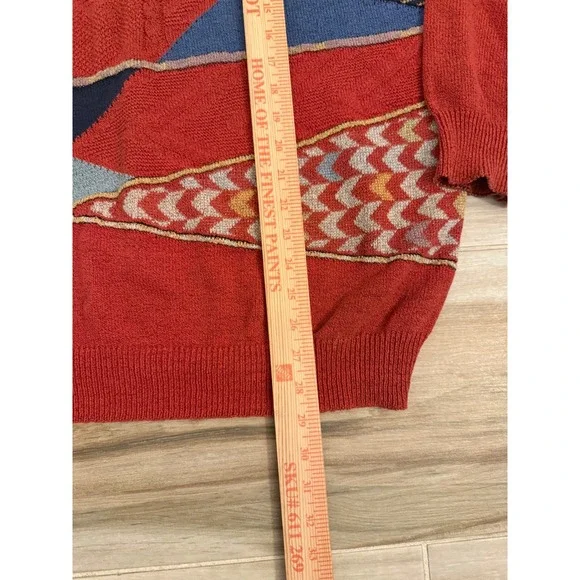 Vintage Fiume Italy Geometric Abstract Knit Sweater Red Multi Color Mens XL - Picture 6 of 7